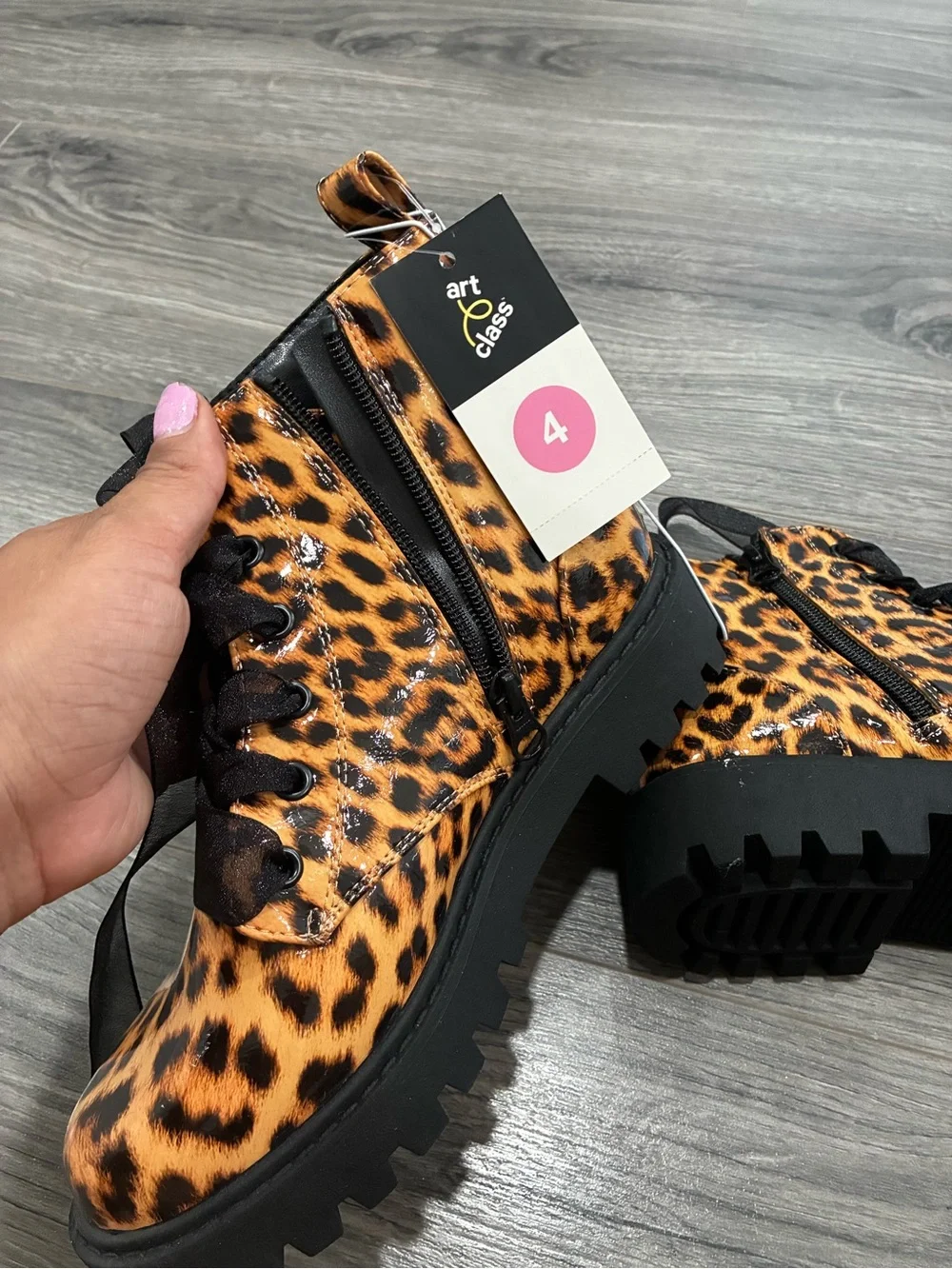 Leopard Print Lace-Up Ankle Boots - Girls